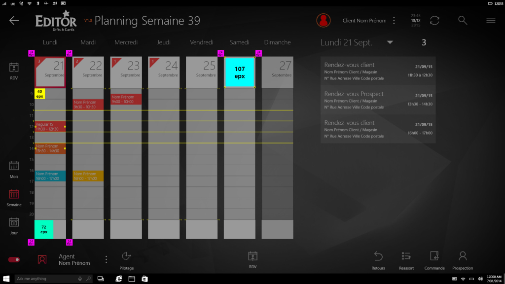 Détails spec du planning hebdomadaire de l'application IMA Éditor Group, User Interface Design par kero