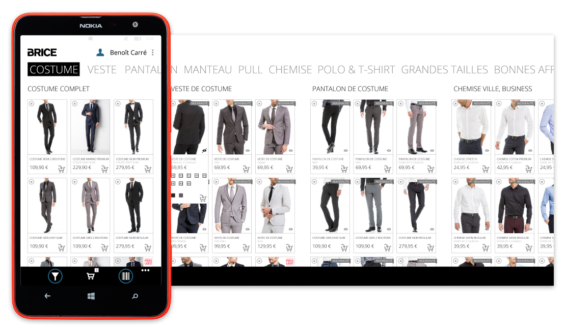 Mock-up page produits costumes de l'application métier Aide à la vente & Caisse mobile User Interface Design par kero