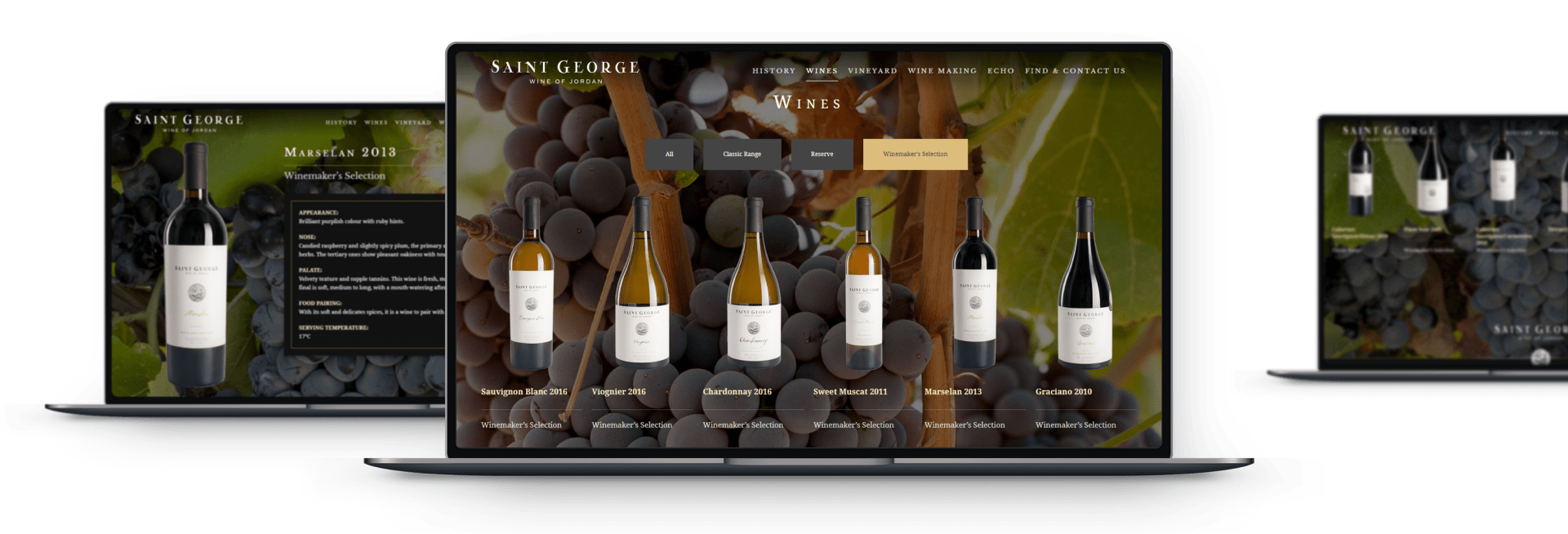 Page produits Saint GeorgeWine_of_Jordan responsive laptop user interface design kero