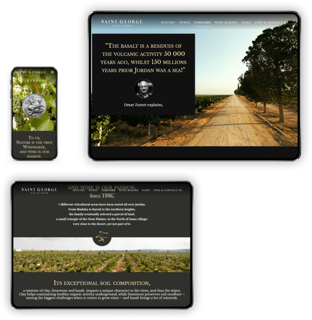 Wineyard (tablette smartphone) Saint George Wine of Jordan user interface design kero