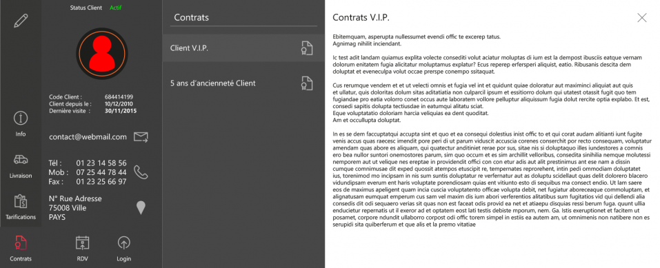 Détails contrats des Profil Tiers (Clients/Prospects) de l'application IMA Éditor Group, User Interface Design par kero
