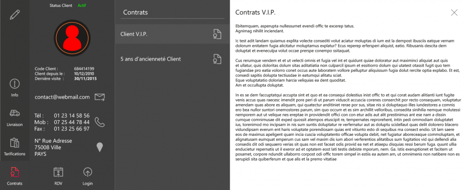 Détails contrats des Profil Tiers (Clients/Prospects) Détails contrats des Profil Tiers (Clients/Prospects) de l'application IMA Éditor Group, User Interface Design par kero