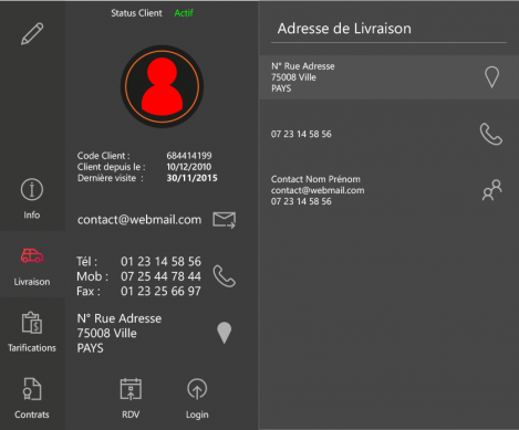 Détails livraison Détails facturation des Profil Tiers (Clients/Prospects) de l'application IMA Éditor Group, User Interface Design par kero